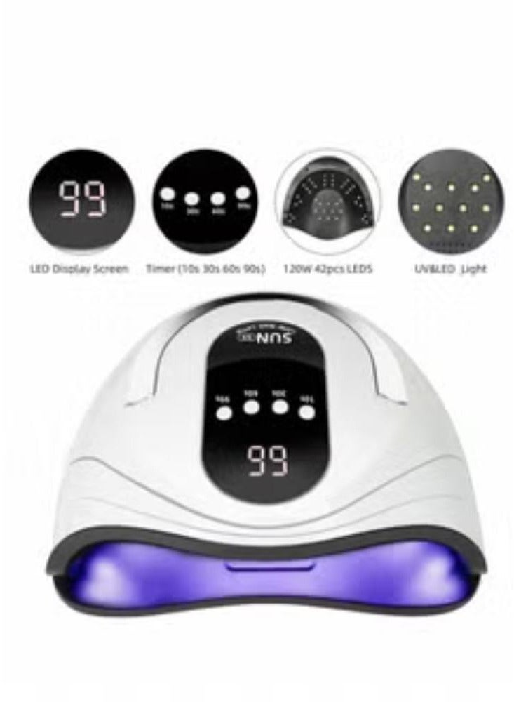 120W Gel Nail Lamp LED UV Nail Dryer, for Gel Polish Curing with 4 Time Setting, Faster Portable Nail Curing Machine for Hands and Feet of All Gel Polish, Auto Sensor Lamp for Home and Salon