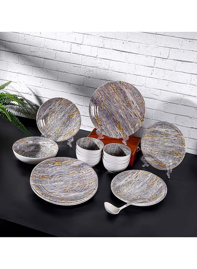 Royalford 20pcs Melamineware Dinner Set RF12513 Includes Dinner and Side Plates, Serving and Rice Bowls and Ladle Dishwasher-Safe and Freezer-Friendly and Food-Grade Multicolor 3kg