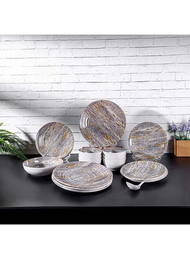 Royalford 20pcs Melamineware Dinner Set RF12513 Includes Dinner and Side Plates, Serving and Rice Bowls and Ladle Dishwasher-Safe and Freezer-Friendly and Food-Grade Multicolor 3kg