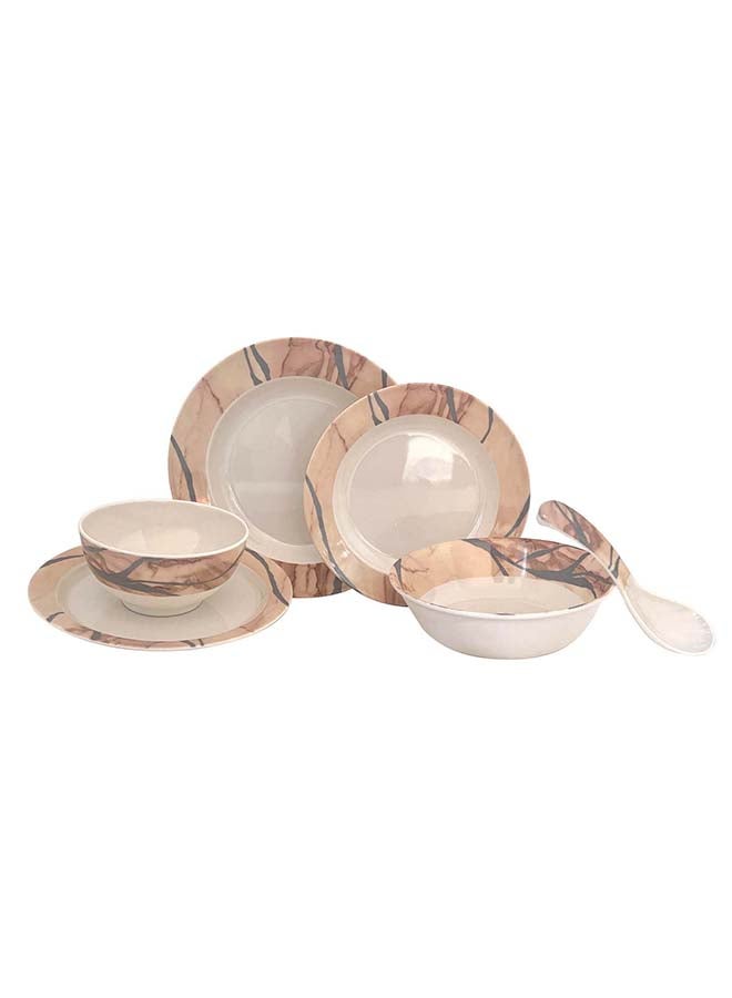 Royalford 32pcs Melamineware Dinner Set RF12510 Includes Deep and Side Plates, Serving and Rice Bowls and Soup Spoons Dishwasher-Safe and Freezer-Friendly Food-Grade Multicolor 3kg