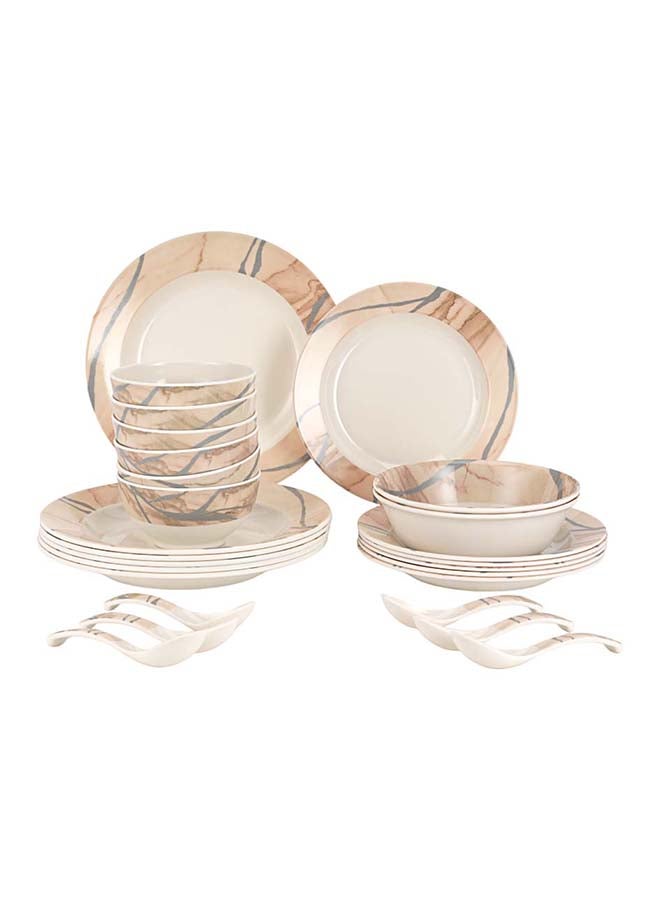 Royalford 32pcs Melamineware Dinner Set RF12510 Includes Deep and Side Plates, Serving and Rice Bowls and Soup Spoons Dishwasher-Safe and Freezer-Friendly Food-Grade Multicolor 3kg