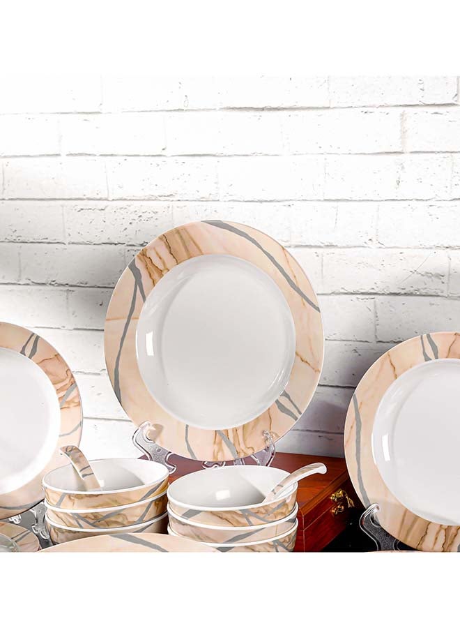 Royalford 32pcs Melamineware Dinner Set RF12510 Includes Deep and Side Plates, Serving and Rice Bowls and Soup Spoons Dishwasher-Safe and Freezer-Friendly Food-Grade Multicolor 3kg