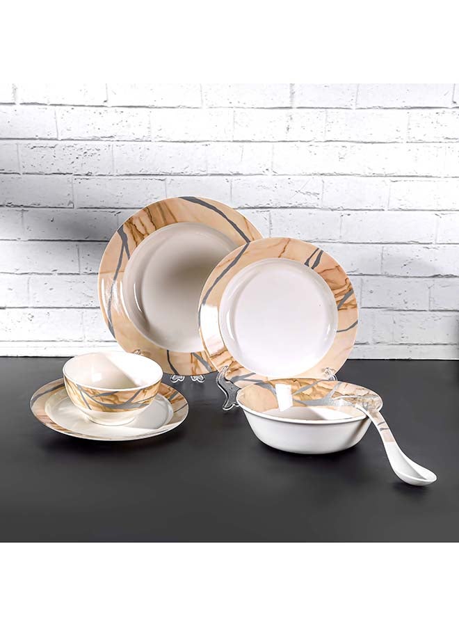 Royalford 32pcs Melamineware Dinner Set RF12510 Includes Deep and Side Plates, Serving and Rice Bowls and Soup Spoons Dishwasher-Safe and Freezer-Friendly Food-Grade Multicolor 3kg