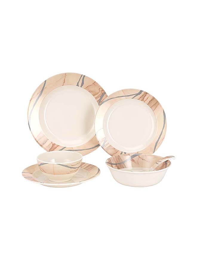 Royalford 32pcs Melamineware Dinner Set RF12510 Includes Deep and Side Plates, Serving and Rice Bowls and Soup Spoons Dishwasher-Safe and Freezer-Friendly Food-Grade Multicolor 3kg