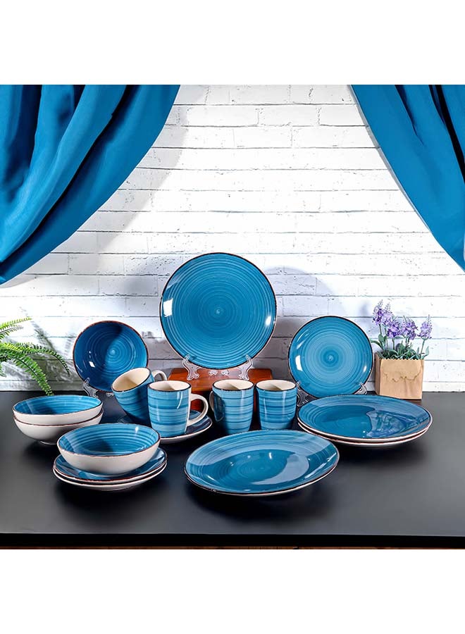 Royalford 16pcs Stoneware Dinner Set RF12409 Includes Dinner and Dessert Plates, Soup Bowls and Mugs Dishwasher-Safe, Microwave-Safe and Freezer-Safe Blue Multicolor 3kg