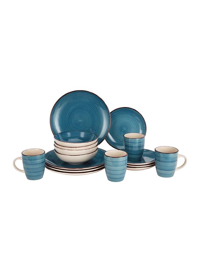 Royalford 16pcs Stoneware Dinner Set RF12409 Includes Dinner and Dessert Plates, Soup Bowls and Mugs Dishwasher-Safe, Microwave-Safe and Freezer-Safe Blue Multicolor 3kg