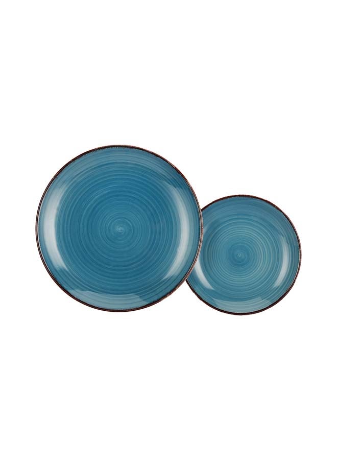 Royalford 16pcs Stoneware Dinner Set RF12409 Includes Dinner and Dessert Plates, Soup Bowls and Mugs Dishwasher-Safe, Microwave-Safe and Freezer-Safe Blue Multicolor 3kg