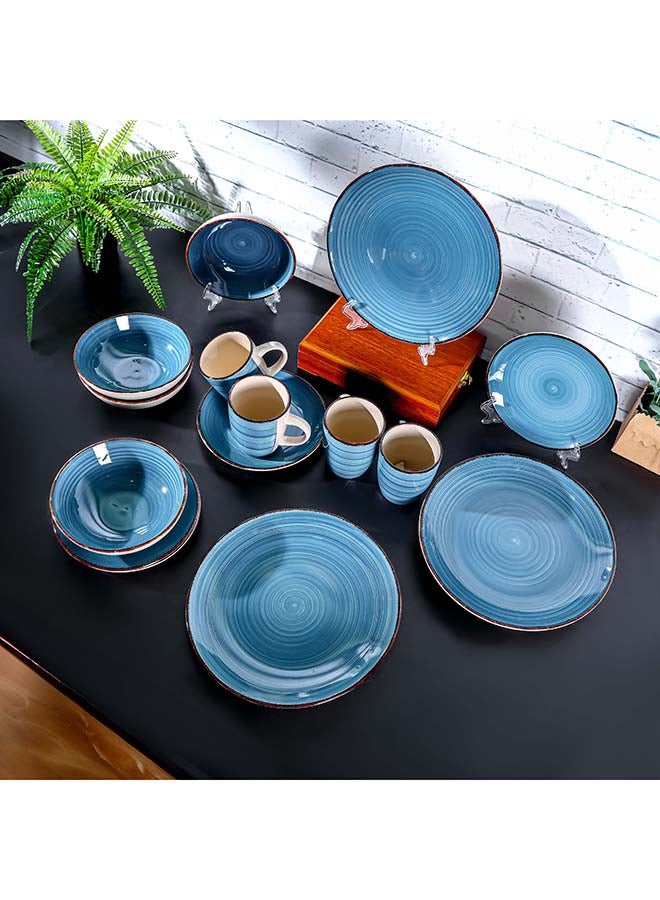 Royalford 16pcs Stoneware Dinner Set RF12409 Includes Dinner and Dessert Plates, Soup Bowls and Mugs Dishwasher-Safe, Microwave-Safe and Freezer-Safe Blue Multicolor 3kg