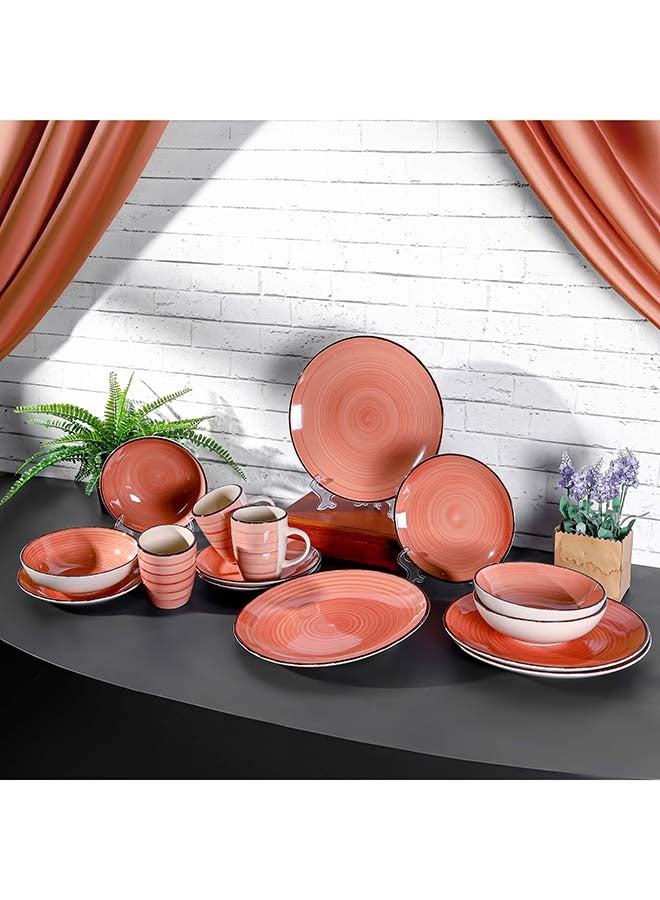 Royalford 16pcs Stoneware Dinner Set RF12410 Includes Dinner and Dessert Plates, Soup Bowls and Mugs Dishwasher-Safe, Microwave-Safe and Freezer-Safe Perfect for Home, Gifting Multicolor 3kg