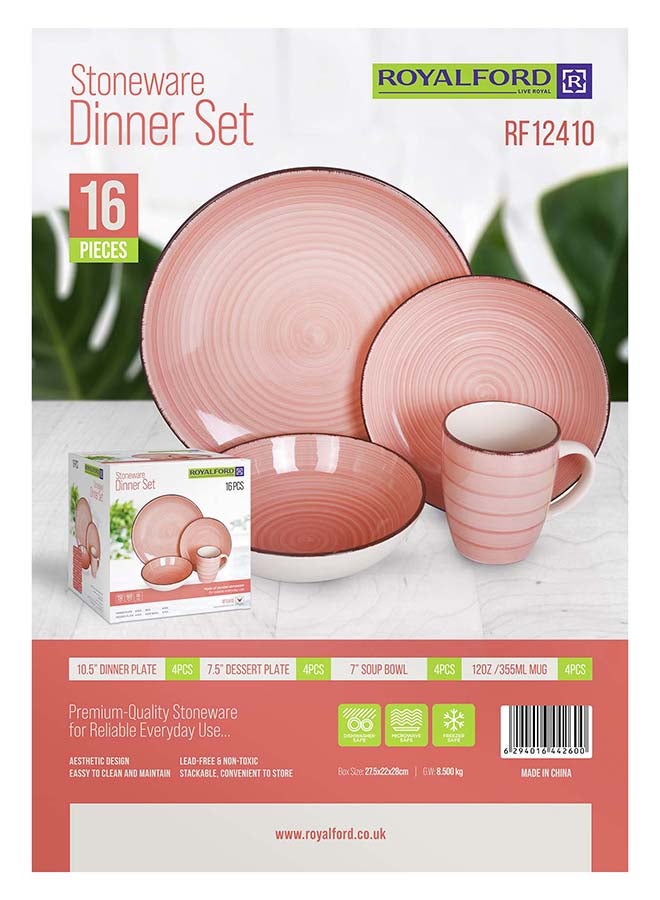 Royalford 16pcs Stoneware Dinner Set RF12410 Includes Dinner and Dessert Plates, Soup Bowls and Mugs Dishwasher-Safe, Microwave-Safe and Freezer-Safe Perfect for Home, Gifting Multicolor 3kg