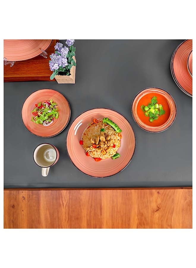 Royalford 16pcs Stoneware Dinner Set RF12410 Includes Dinner and Dessert Plates, Soup Bowls and Mugs Dishwasher-Safe, Microwave-Safe and Freezer-Safe Perfect for Home, Gifting Multicolor 3kg