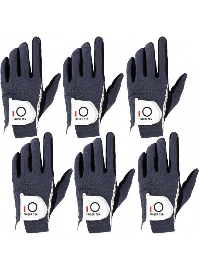 Finger Ten Men’S Golf Gloves Left Hand Right Value 6 Pack, Rain Hot Wet Weather Grip, Color Black Grey, Fit Small Medium Large Xl (25=M/Large Grey)