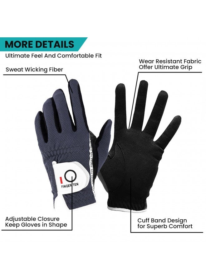 Finger Ten Men’S Golf Gloves Left Hand Right Value 6 Pack, Rain Hot Wet Weather Grip, Color Black Grey, Fit Small Medium Large Xl (25=M/Large Grey)