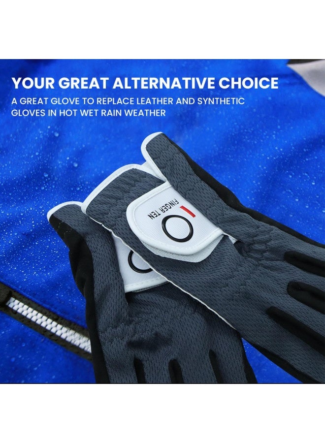 Finger Ten Men’S Golf Gloves Left Hand Right Value 6 Pack, Rain Hot Wet Weather Grip, Color Black Grey, Fit Small Medium Large Xl (25=M/Large Grey)