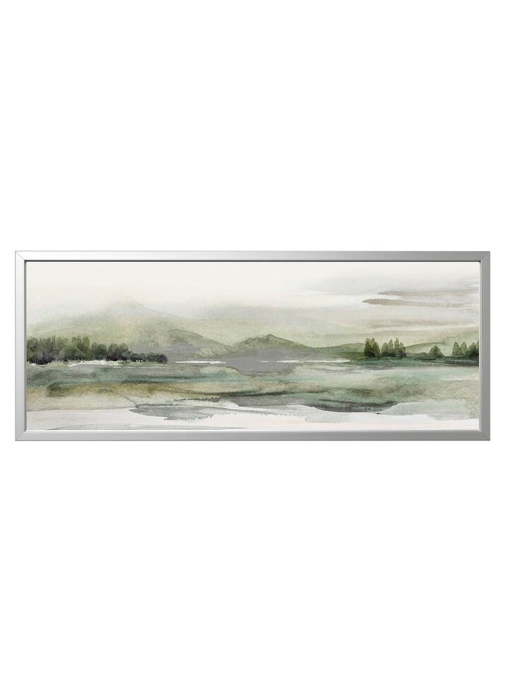 BJORKSTA green naturealuminium-colour Picture with frame 140x56 cm