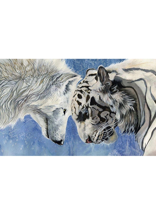 5D DIY Round Drill Diamond Painting Tiger Wolf Cross Stitch Embroidery Kit 40X30X1centimeter