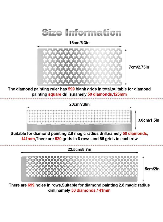 3-Piece Diamond Painting Ruler Silver