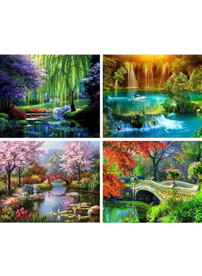 4-Piece 5D Diamond Art Crystal Embroidery Painting Kit Multicolour