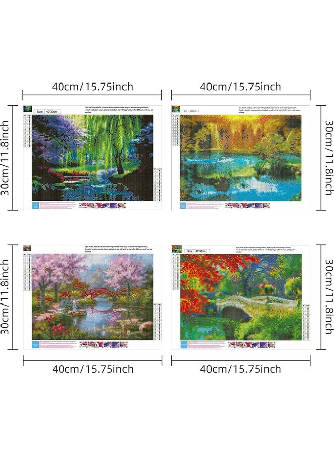 4-Piece 5D Diamond Art Crystal Embroidery Painting Kit Multicolour