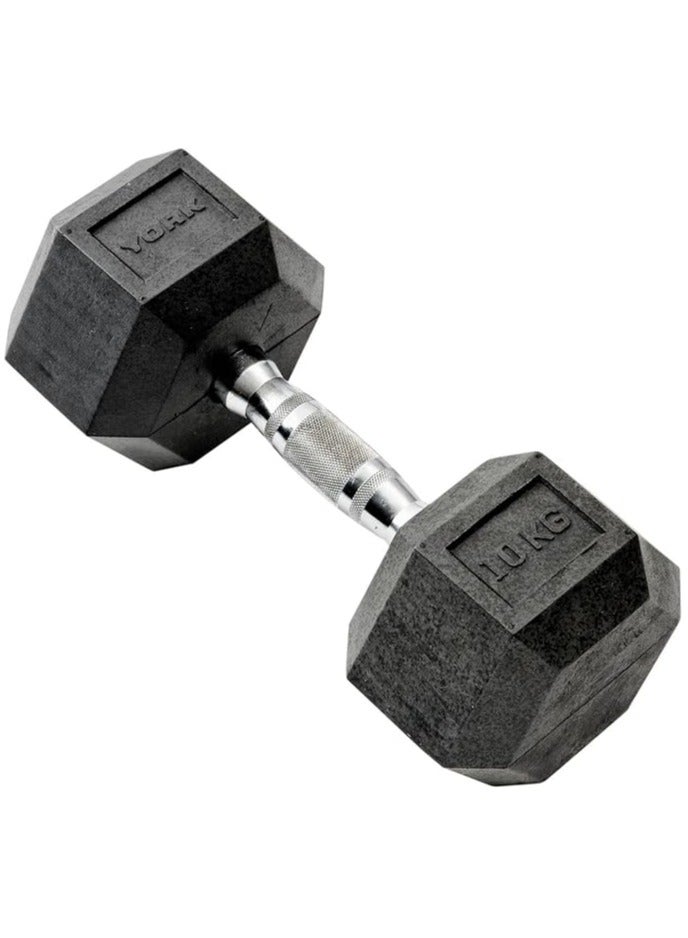 dumbbell Rubber-coated hexagonal  10 kg one piece