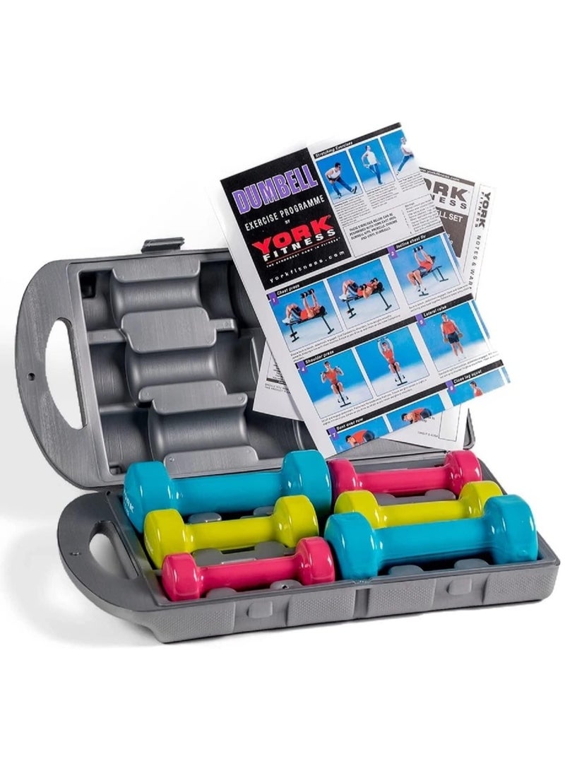 dumbbell Vinyl coated set with molded dumbbell bag provides 1kg/1.5kg/2.5kg weights