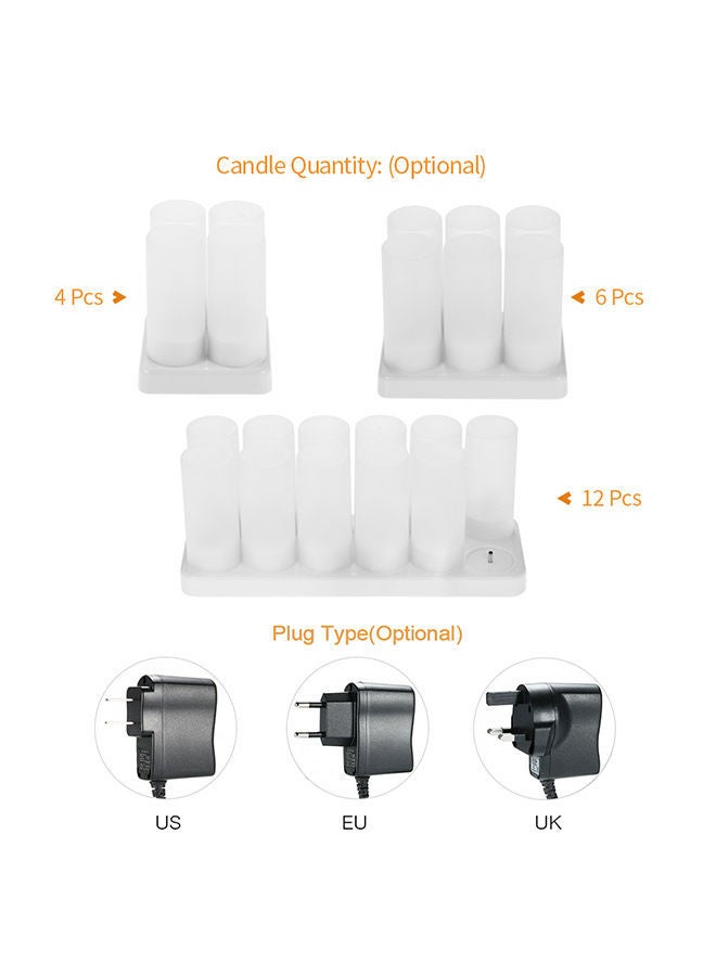 4-Piece Rechargeable Led Flickering Flameless Candle Set White 10centimeter