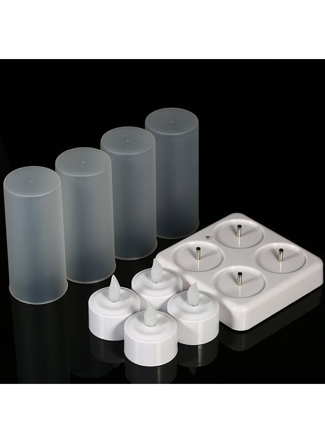 4 Piece Rechargeable LED Candles Lights With Remote Control Frosted Cups White 0.34kg