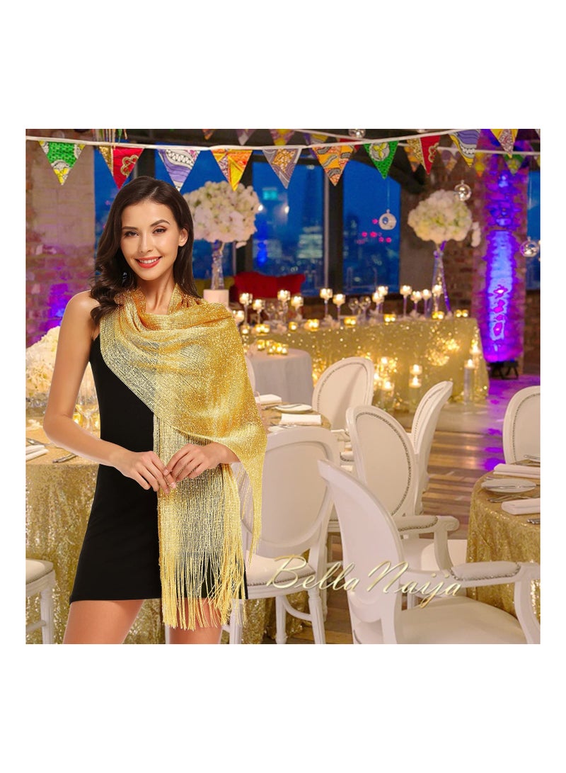 Shimmering Metallic Shawls and Wraps for Evening Parties, Weddings, and Formal Events - Women's Lace Scarves and Soft Wraps with Free Buckle Included.