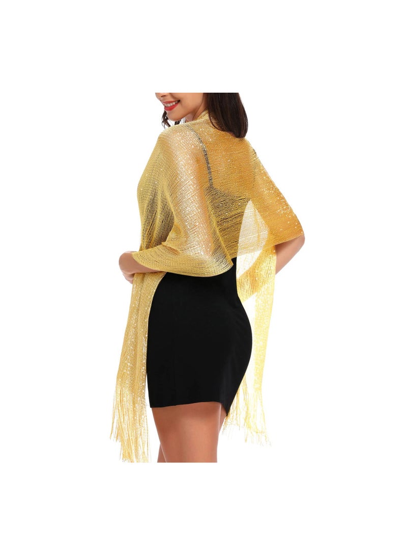 Shimmering Metallic Shawls and Wraps for Evening Parties, Weddings, and Formal Events - Women's Lace Scarves and Soft Wraps with Free Buckle Included.