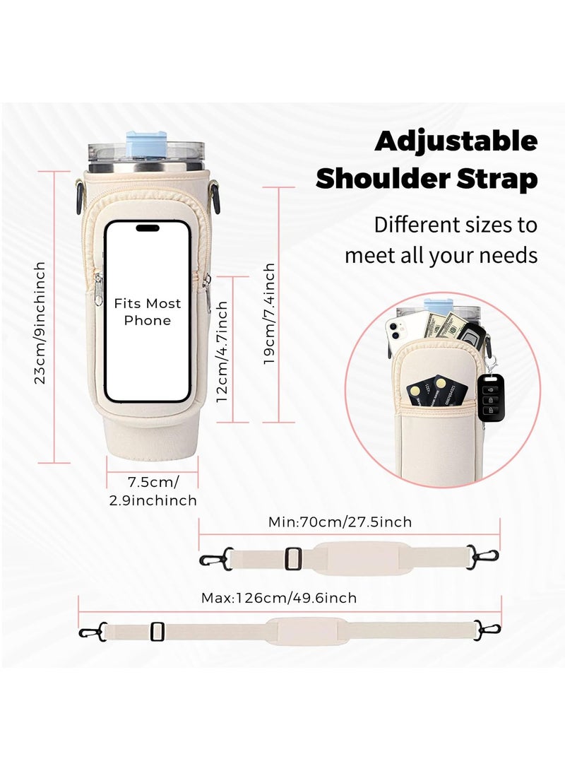 Water Bottle Carrier Bag for Stanley 40oz Tumbler, Water Bottle Holder with Pouch and Adjustable Strap, Sleeve Accessories with Pocket for 40oz Cup (Black)