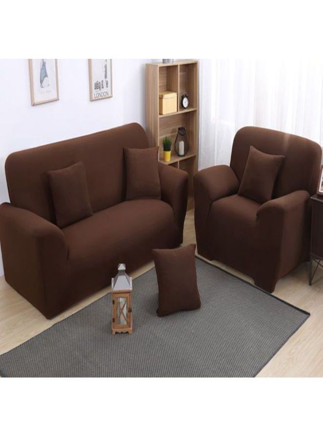 3-Piece Solid Pattern Dust Proof Sofa Slipcover Set Coffee 90 x 140centimeter