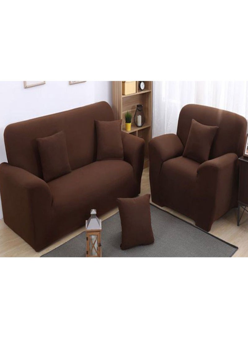 3-Piece Solid Pattern Dust Proof Sofa Slipcover Set Coffee 90 x 140centimeter