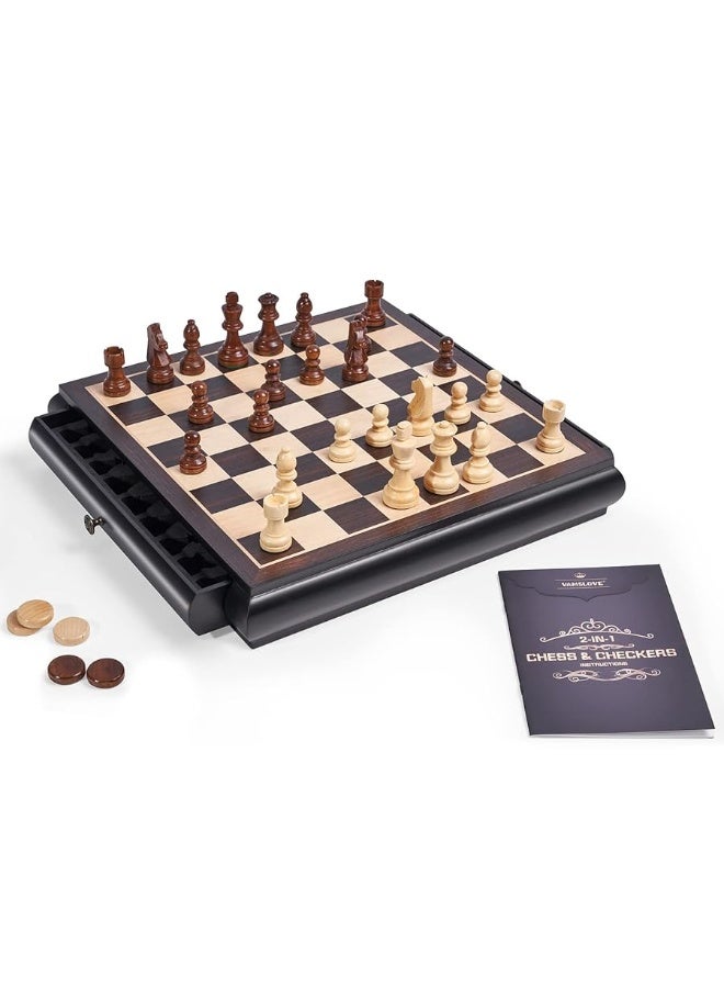 Wooden Chess Checkers Game Set 15.5
