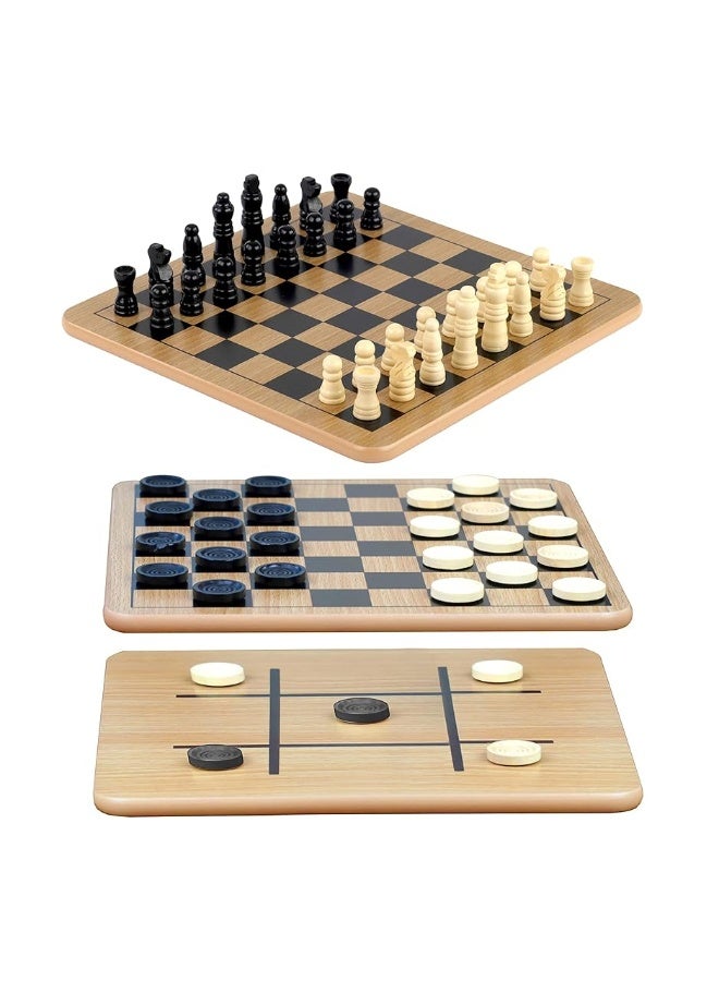 Regal Games - Reversible Wooden Board for Chess, Checkers & Tic-Tac-Toe - 24 Interlocking Wooden Checkers and 32 Standard Chess Pieces - for Age 8 to Adult for Family Fun