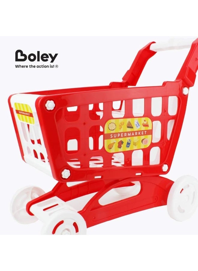 Boley Mart Red Shopping Cart Toy for Kids and Toddlers - Pretend Play Grocery Shopping Cart with Wheels - 20x18 inches - Easy Assembly - Child-Safe and Durable - Ages 3+