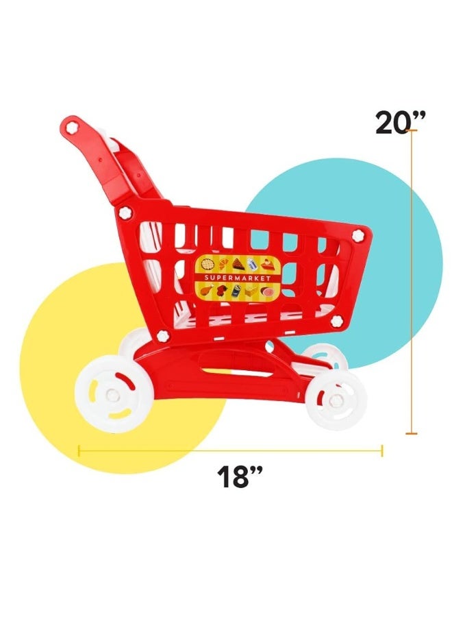 Boley Mart Red Shopping Cart Toy for Kids and Toddlers - Pretend Play Grocery Shopping Cart with Wheels - 20x18 inches - Easy Assembly - Child-Safe and Durable - Ages 3+