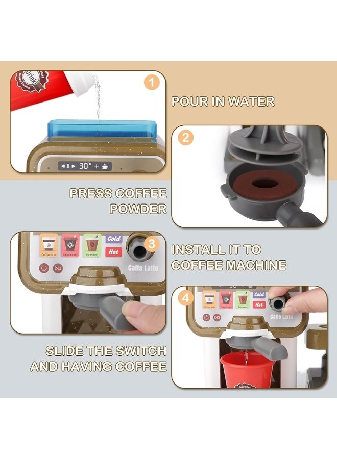 deAO Pretend Play Store Coffee Playset Kids Coffee Maker Play Set Pizzas Shop with Cash Register 30pcs STEM Toy for Kids Great Pre-School Gift for Toddlers Boys & Girls Age 3+