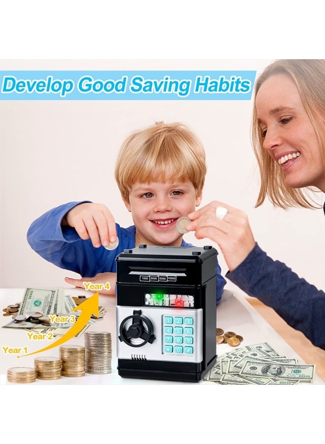 Kids Toys for Boys Girls Age 3-5,Electronic Piggy Banks for Kids Money Savings Box Toys Mini ATM Coin Bank for Children Best Birthday Xmas Gifts Cash Coin Can for Kid 8-12 Year Old Black