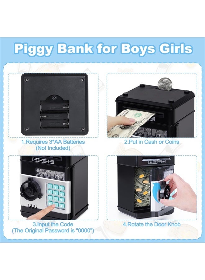 Kids Toys for Boys Girls Age 3-5,Electronic Piggy Banks for Kids Money Savings Box Toys Mini ATM Coin Bank for Children Best Birthday Xmas Gifts Cash Coin Can for Kid 8-12 Year Old Black