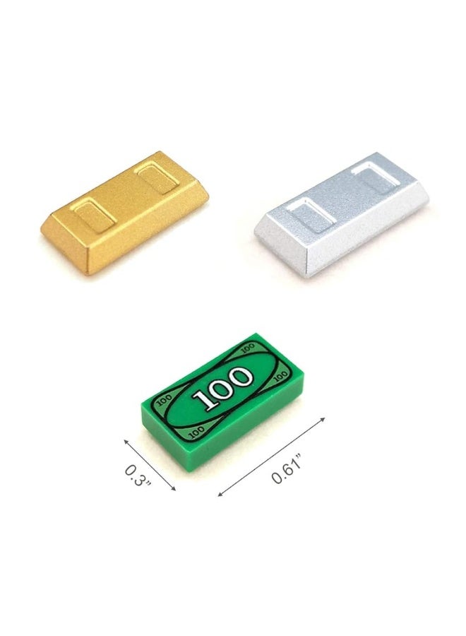 Treasure Accessories Jewel Chest, Gems Diamonds, Bullion Gold Bar, Crystals, 100 Dollar Bill Cash Toy Pirate Building Blocks Set for Kids 5 6 7 8 Years Old