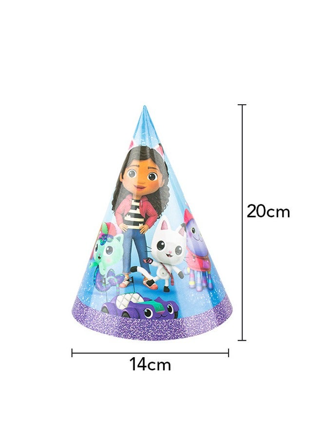 145 pcs disposable party tableware Gabby's Dollhouse theme, kids birthday party celebration, baby shower party suppliers with plates, spoons, folks, cups, napkins, etc. 16 items