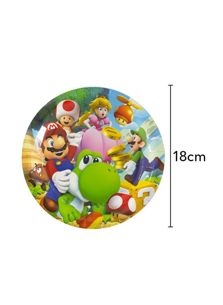 87 pcs disposable party tableware Mario theme, kids birthday party celebration, baby shower party suppliers with plates, spoons, folks, cups, napkins, etc. 9 items