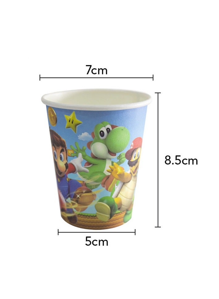 87 pcs disposable party tableware Mario theme, kids birthday party celebration, baby shower party suppliers with plates, spoons, folks, cups, napkins, etc. 9 items