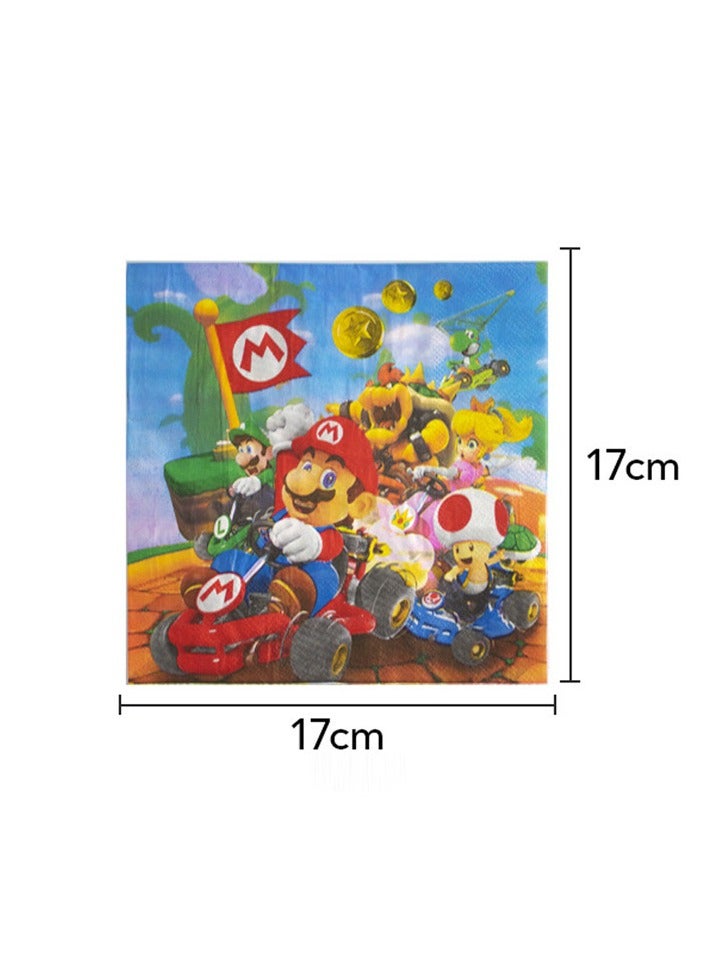 87 pcs disposable party tableware Mario theme, kids birthday party celebration, baby shower party suppliers with plates, spoons, folks, cups, napkins, etc. 9 items