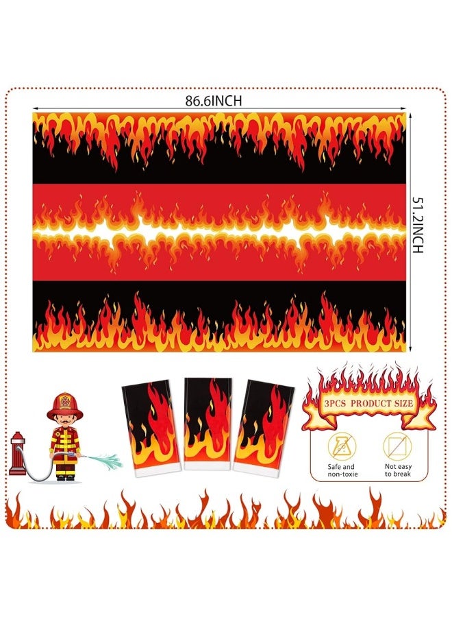 Fire Heroes Table Cloth Firefighter Themed Birthday Party Supplies Plastic Firefighter Table Cover Flame Theme Firefighter Tablecloth for Party School Activity(3 Pieces)