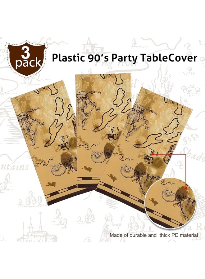 Pirate Party Tablecloth Treasure Map Tablecover Plastic Island Treasure Table Covers Pirate Nautical Party Supplies for Treasure Theme Birthday Party Decoration, 54 x 108 Inches (3 Pieces)