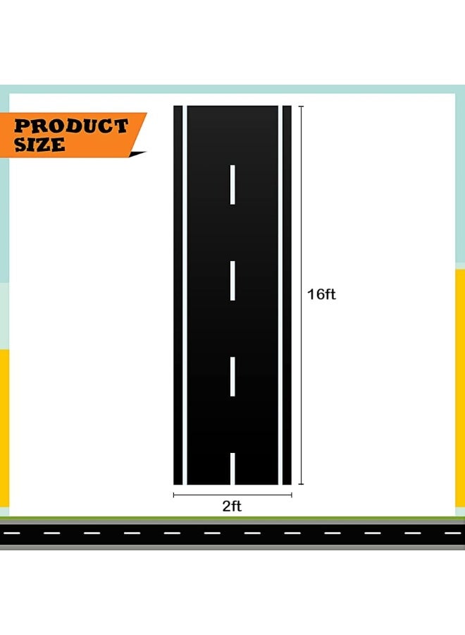 Racetrack Floor Running Black Racer Party Decoration Mat Road Table Runner Long Racetrack Tablecloth Drag for Party (Simple Style,16 ft x 2 ft)