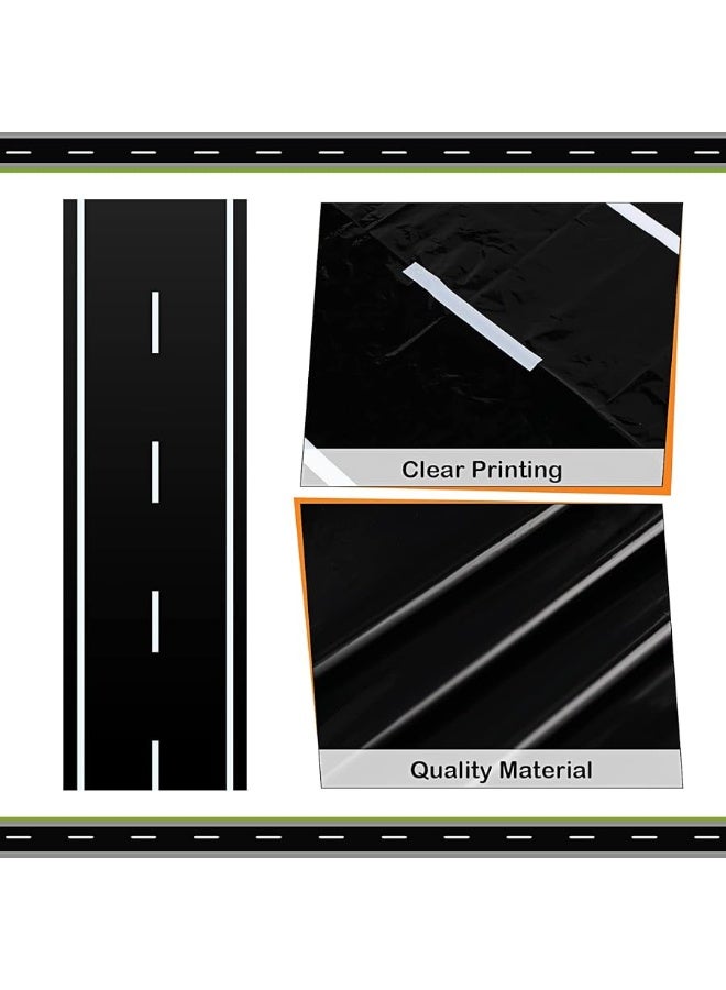 Racetrack Floor Running Black Racer Party Decoration Mat Road Table Runner Long Racetrack Tablecloth Drag for Party (Simple Style,16 ft x 2 ft)