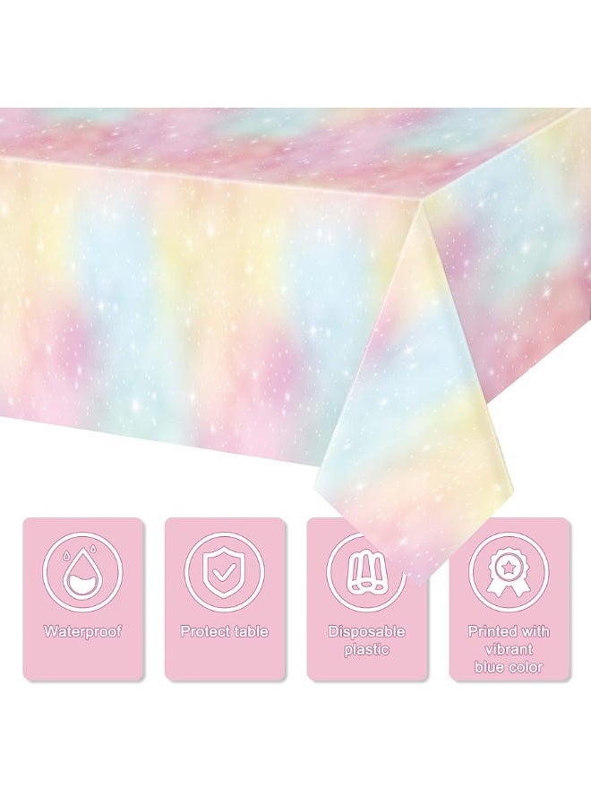 Tiamon Pastel Rainbow Tablecloths Unicorn Table Cloth Birthday Party Decorations Plastic Disposable Rainbow Tie Dye Table Covers for Girls Rainbow Unicorn Party Supplies, 54 x 108 Inch (3 Pieces)