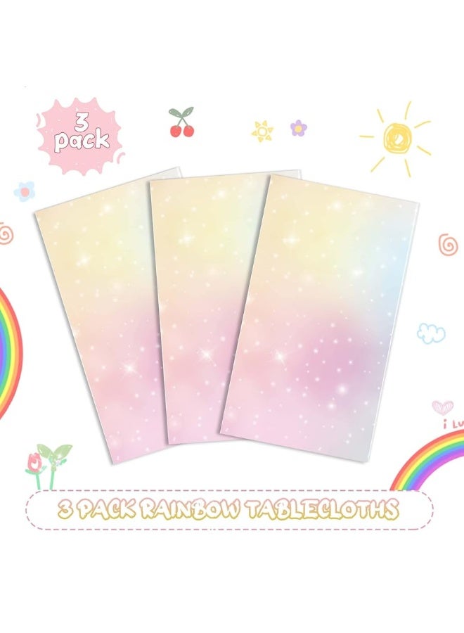 Tiamon Pastel Rainbow Tablecloths Unicorn Table Cloth Birthday Party Decorations Plastic Disposable Rainbow Tie Dye Table Covers for Girls Rainbow Unicorn Party Supplies, 54 x 108 Inch (3 Pieces)